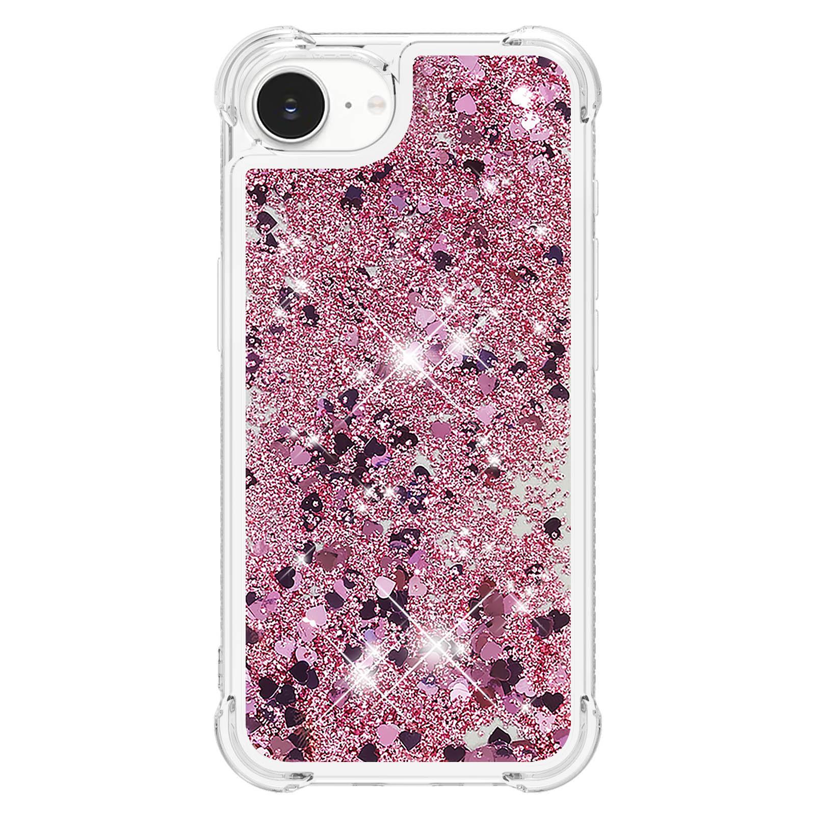 

For iPhone 16e TPU Case Glitter Quicksand Shockproof Phone Back Cover Blue/Hearts