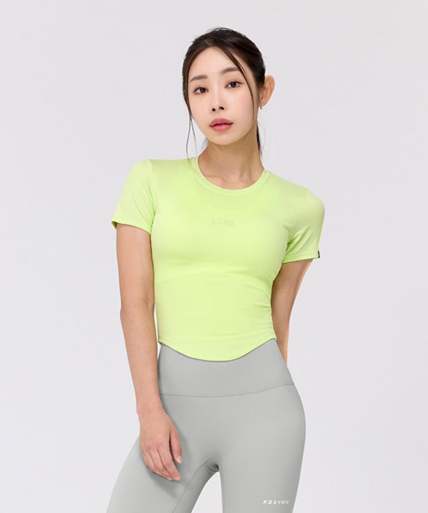 XEXYMIX Ribbed Round Cropped Short Sleeve Honey Lime