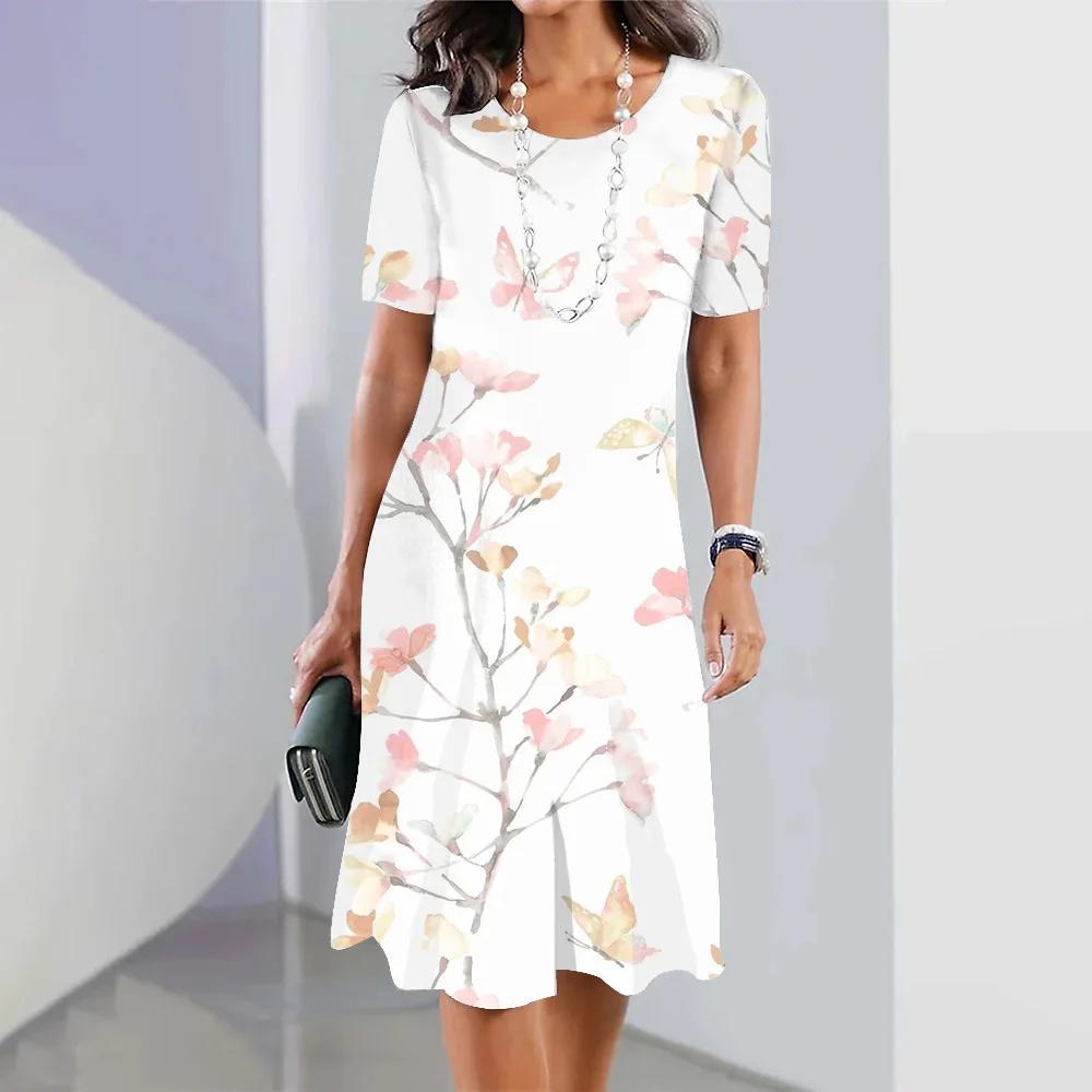 New Botanical & Flower Print Women's Dresses Plus Size Elegant Long Dresses Female Women Clothing One-piece Dress