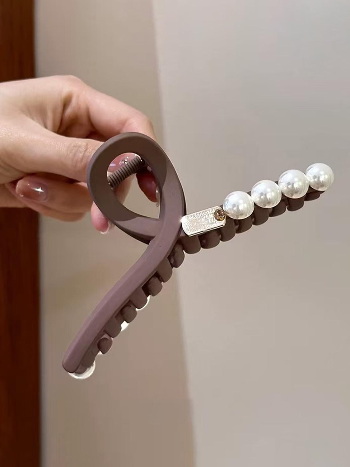 

1 шт. матовый жемчужный металлический зажим для волос, премиальный большой зажим-краб для затылка, бесшовный зажим-акула, подходит для ежедневного использования