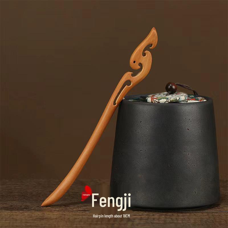 Peach Wood Double-Sided Carved Hairpin for Qipao Hanfu Updo - Ancient Style Accessory