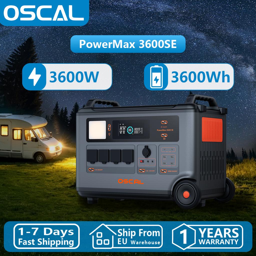 Stazione di Alimentazione Rugged Portatile Oscal PowerMax 3600SE, Generatore Solare 3600W Batteria LiFePO4 3600Wh, Controllo Smart tramite App per Casa, Esterno, Campeggio