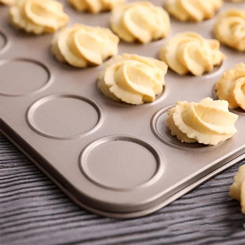 Tavă pentru Macarons din Oțel Carbon cu 30 de Găuri, Antiaderentă, Rotundă, pentru Prăjituri și Deserturi DIY, Covoraș Aurit pentru Copt, Ustensile de Bucătărie
