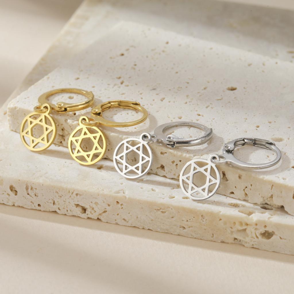 Star of David Round Pendant Earrings Stainless Steel Gold Color Hexagram Je Judaism Earrings Jewelry Wholesale 2026 New