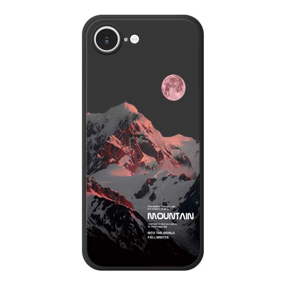 

For iPhone 16e Case Pink Snow Mountain Pattern Printing Straight Edge TPU Phone Back Cover Black