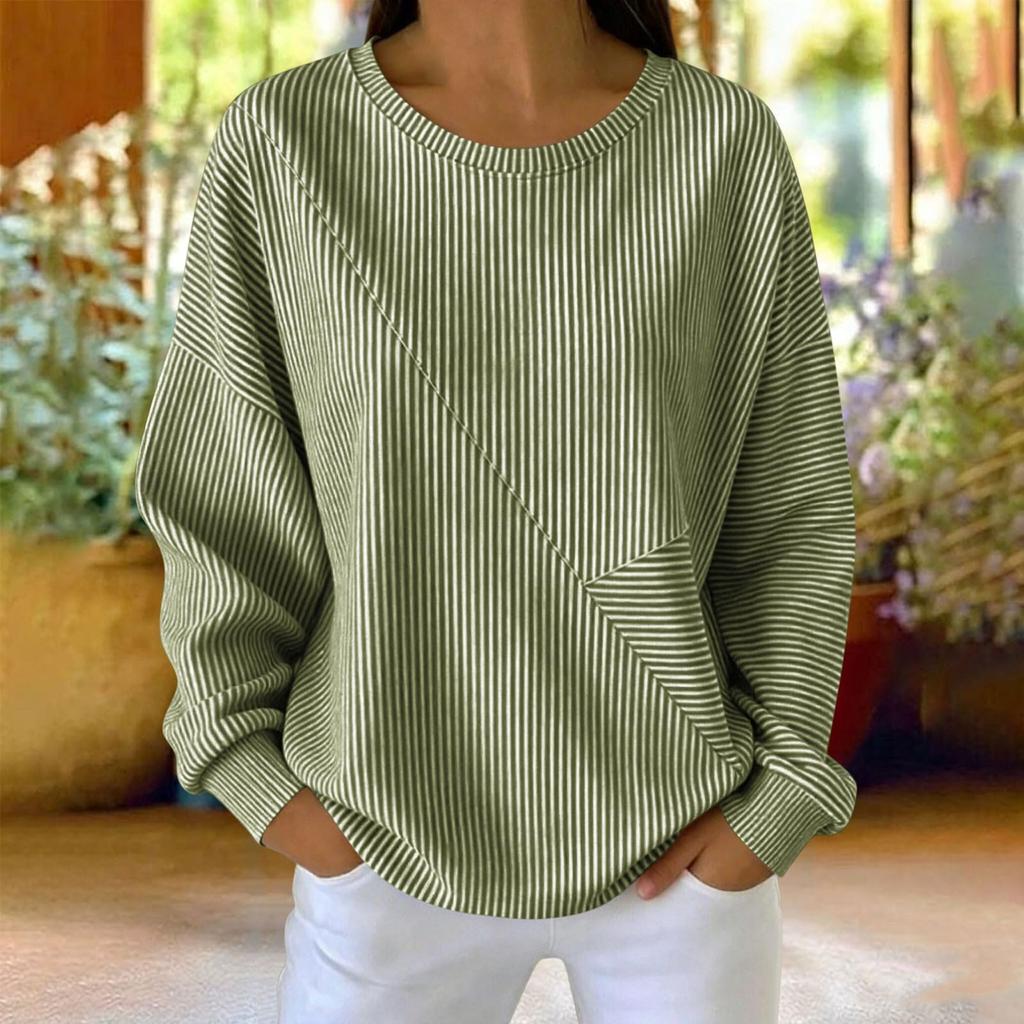 Sweatshirt à rayures pour femme, col rond, manches longues, haut pull décontracté