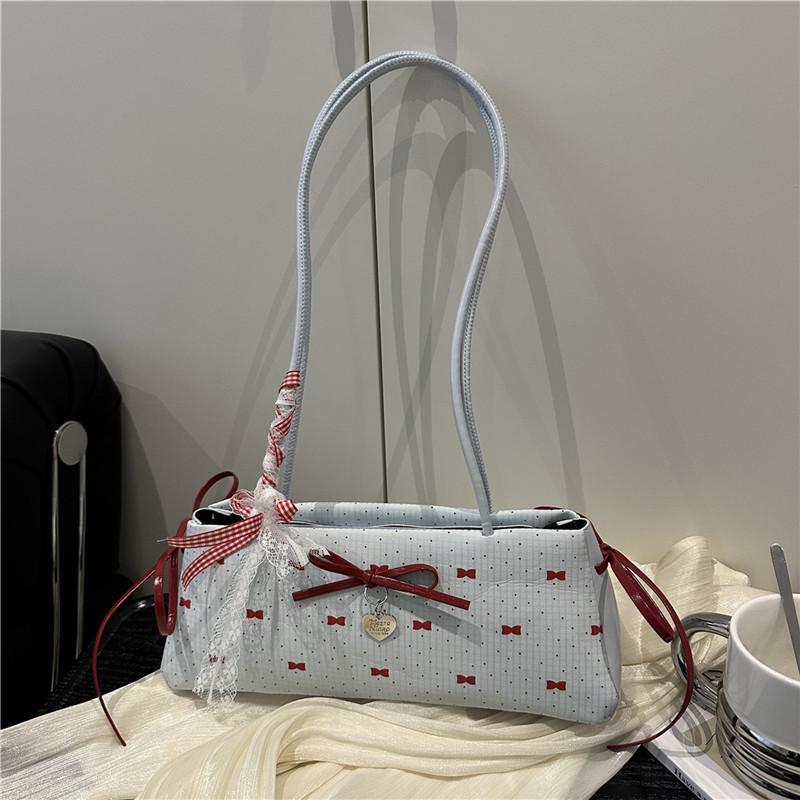 Sweet Bow 2 Underarm Bag Women's New Fashion Polka Dots Cute Simple One Shoulder Portable Tote Bag Tide