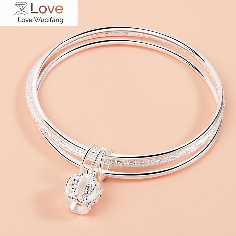 3pcs /Lot 925 Sterling Silver Tassel Crown Charm Bracelet &Bangle For Women Girls Elegant Party Wedding Fashion Jewelry Sl461