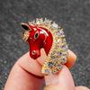 Diamond-Inlaid Red Enamel Horse Brooch: Light Luxury Zodiac Pin, Versatile and Cute.