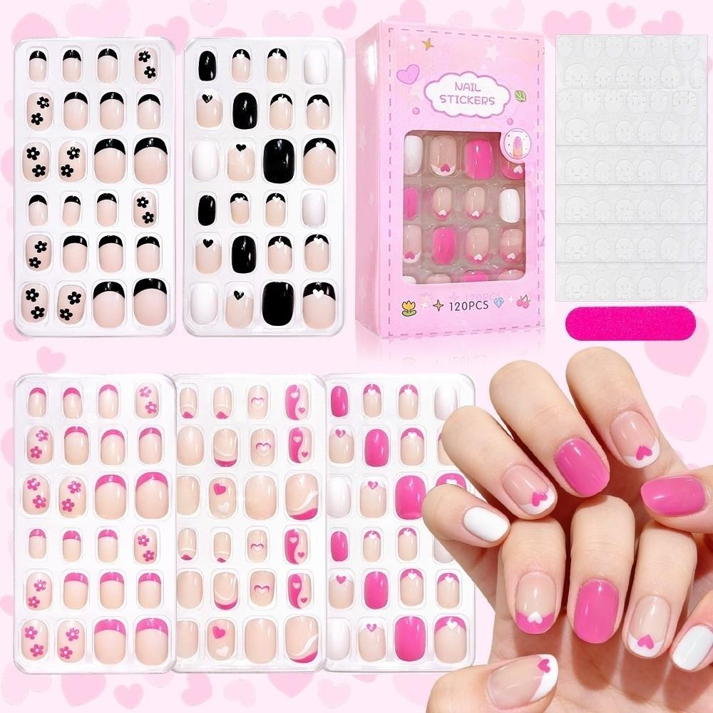 120 stuks Kleurrijke Press-On Nagels Glanzende Afwerking Kinder Press-On Nagels Nep Nageltips voor Kinderen