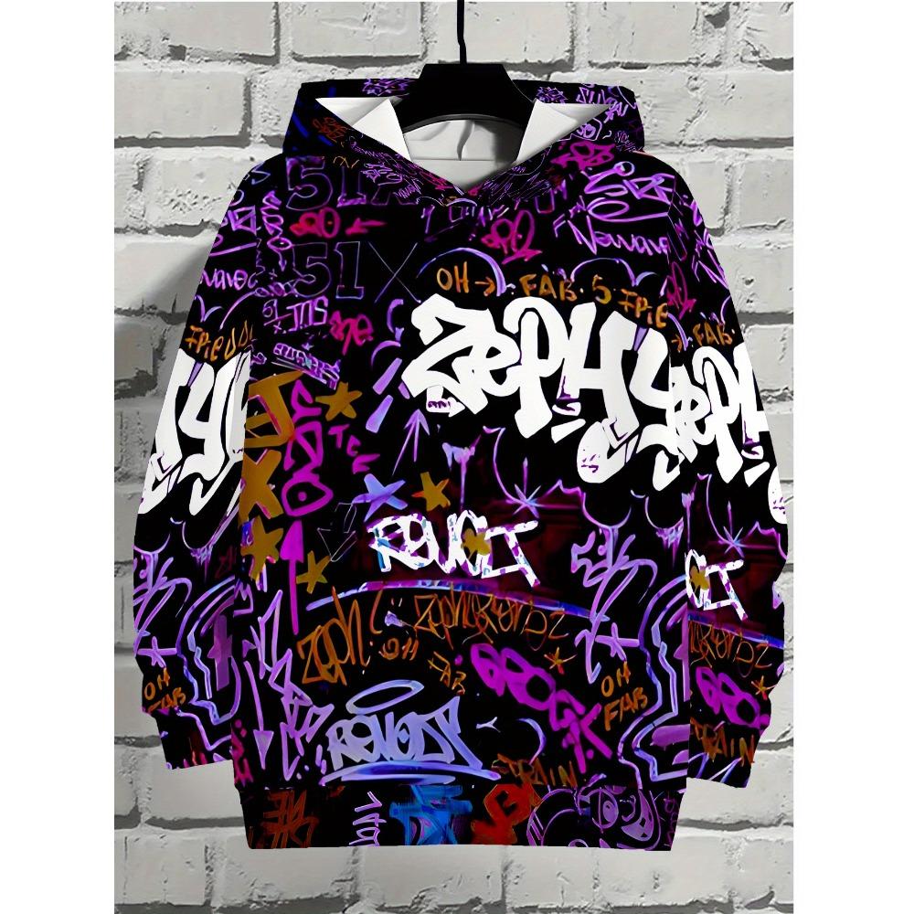 European And American Men's Autumn Gothic Letter Graffiti Print Soft and Comfortable Hooded Sweatshirt Outdoor Street Top