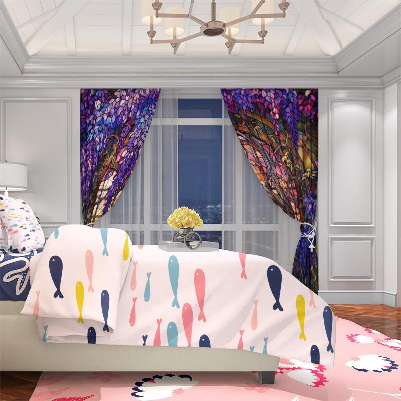 Set Of 2 Stained Glass Flower Wisteria Printed Curtain Home Decor Window Treatment Bedroom Office Kitchen With Rod Pocket Polyester Perfect For Master