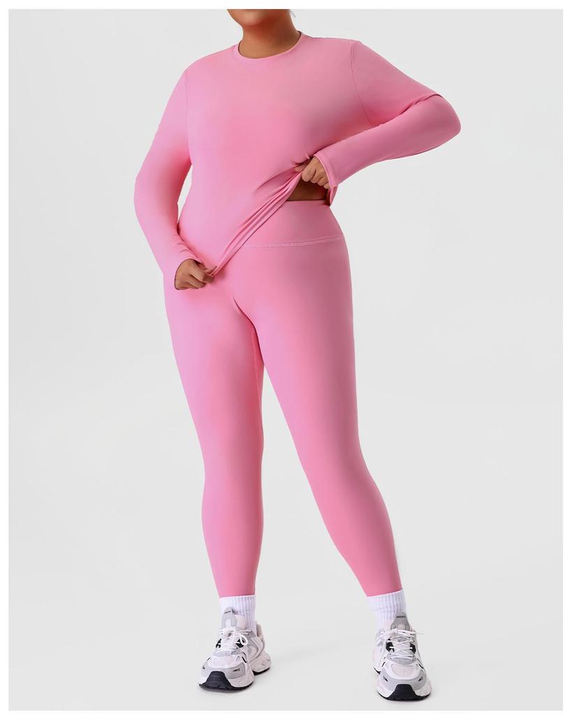 Plus Size Yoga & Running Set: Long Sleeve Top & Tight Pants for Women