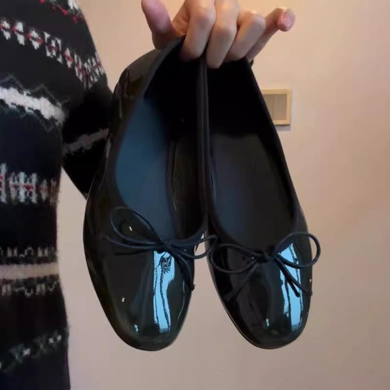 

Versatile flat-bottomed bow round-headed ladyshoes lazy one-pedal commuter ballet shoes patent leather single shoes 35 зелений