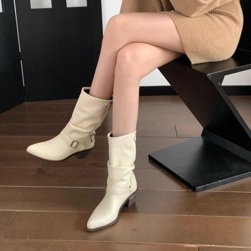 Herbst und Winter neue spitze Stiefel Damenstiefel dicker Absatz hoher Schaft aber Kniehohe Stiefel hoher Absatz Damenschuhe