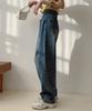 Aimoha Denim Pants with Waist Baggy Zip White Size Navy Women's High-Waisted Tucks, Silhouette, Fly, Denim, M,