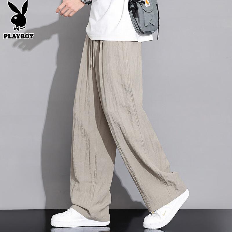 PLAYBOY Men's Summer Quick-Dry Ice Silk Straight-Leg Casual Pants