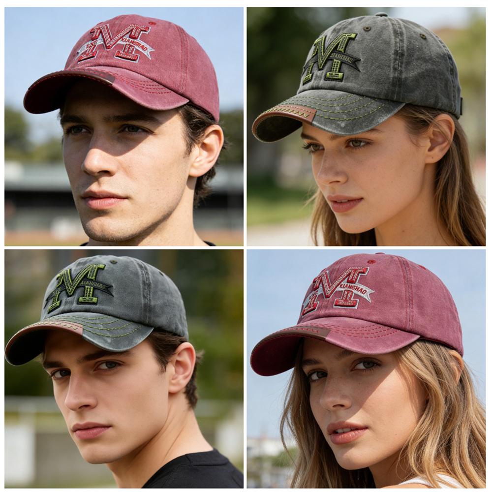 Cappellino da papà unisex in cotone lavato con ricamo lettera M e cinturino regolabile