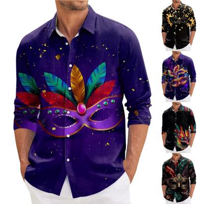 Camisa masculina de manga comprida estampada solta casual primavera