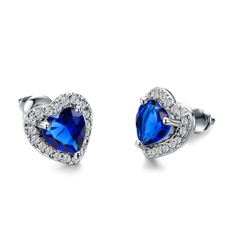 Luxury Female Rainbow Colorful Stone Stud Earrings Fashion Silver Color Small Heart Vintage Wedding Jewelry For Women