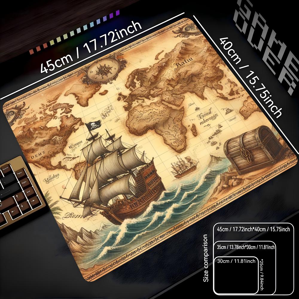 Nautical Map Mouse Pad Square Computer Office Game Table Mats Rubber Anti-slip Laptop Mousepads 45X40 Large 22x18 Small Desk Pad