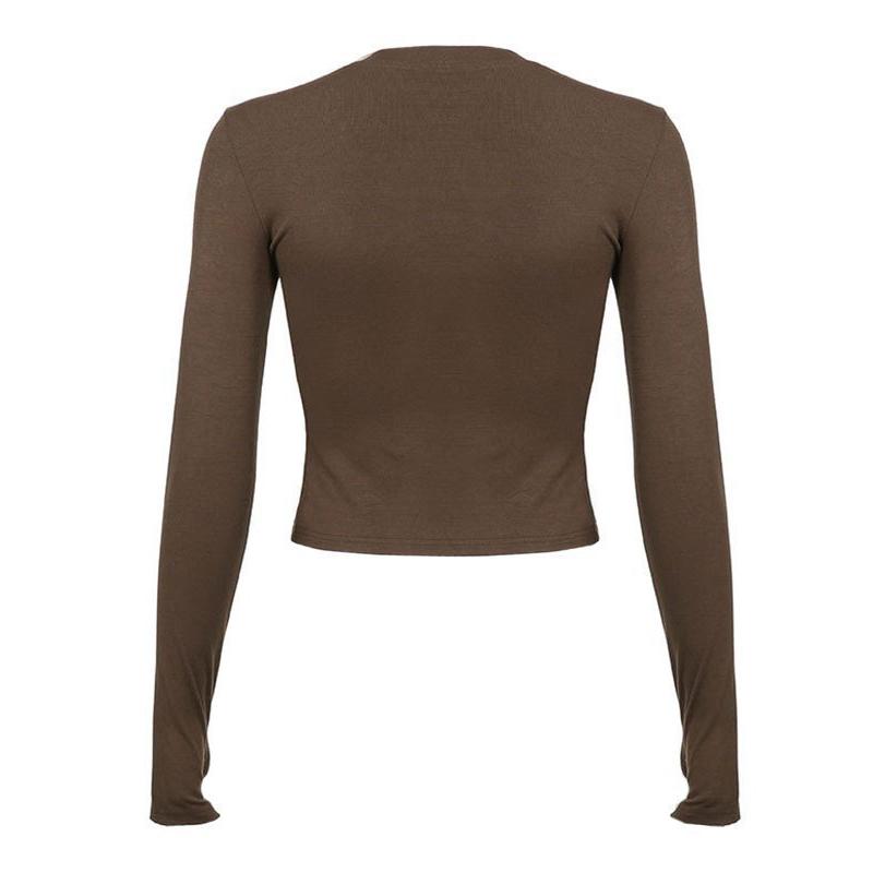 Women Casual Slim Fit Long Sleeve O-Neck T-shirts Tops Spring Fall Solid Color Tees with Thumb Holes Streetwear