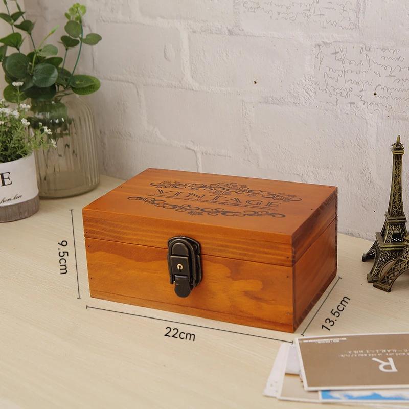 Vintage solid wood private collection souvenir box with lock storage Document organizer storage Wood jewelry box