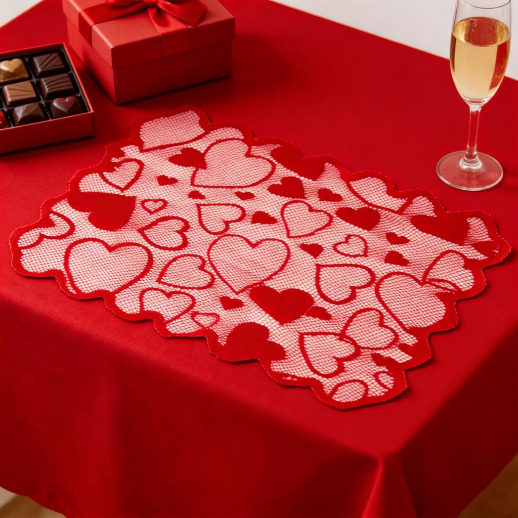 Valentines Day Table Runner Red Lace Love Heart Valentine Dining Room Decor Romantic Dining Table Runner for Holiday Parties