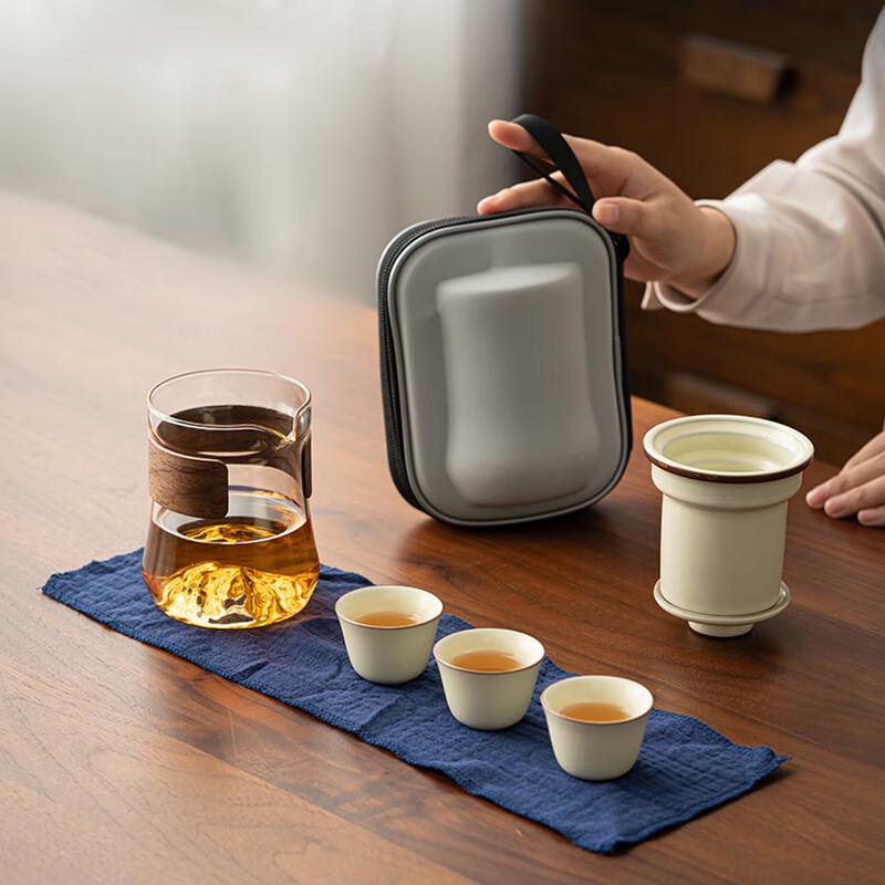 

DH Ru Kiln Portable Kung Fu Travel Tea Set Glass Guanshan Pot