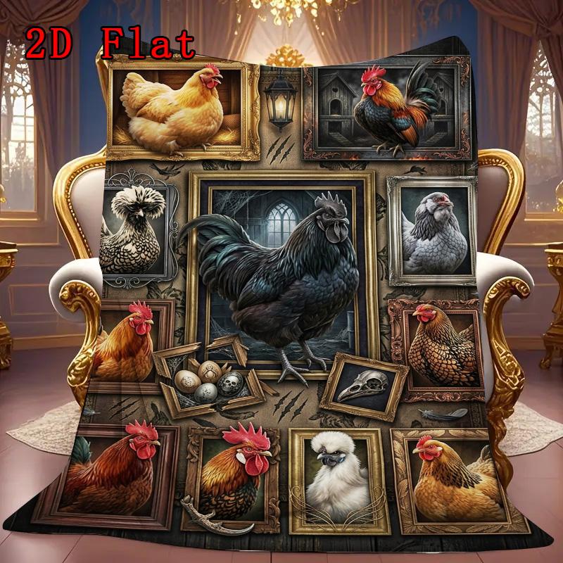 Chicken Portraits 2D Flat Pattern Flannel Blanket, High Quality All Seasons, Home Decor, Warmth and Comfort, Perfect for Christmas Gifts.