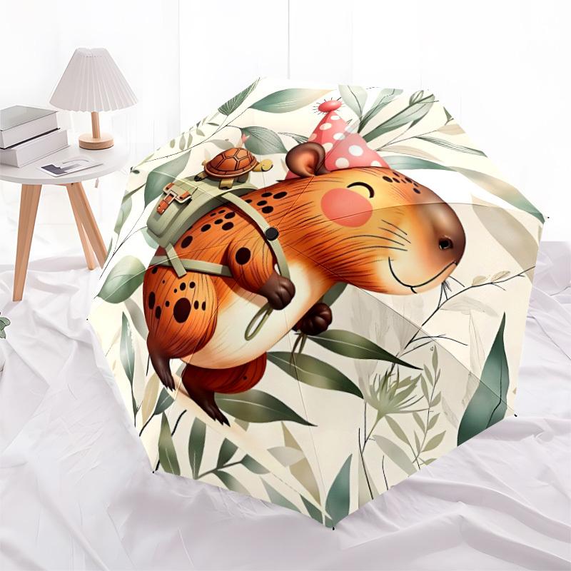 1pc Capybara Flowers Automatic Open/Close Folding Umbrella - Compact 8-Rib Design, Daily Use, Perfect Gift for Friends & Family Yy260327058