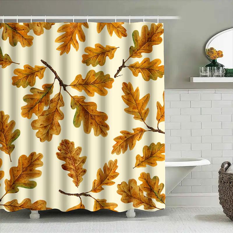Autumn Oak Leaves Shower Curtain Waterproof Fabric Design For Bathroom Decorations Vivid Colors And High-Quality Printing Perfec