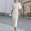 Europäisches und amerikanisches Sommer-Neues elegantes Pendler-Einfarbiges One-Shoulder-Kleid für Damen