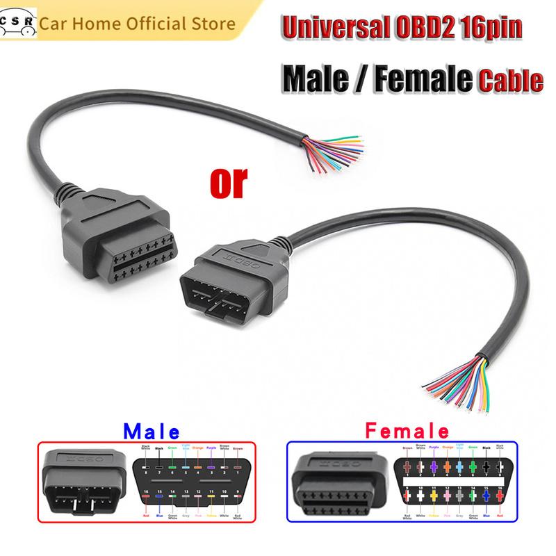 30cm 16Pin Female Male Cable Connector Universal OBD2 Extension Cable Plug Automotive Car Diagnostic Interface Female Open Cable