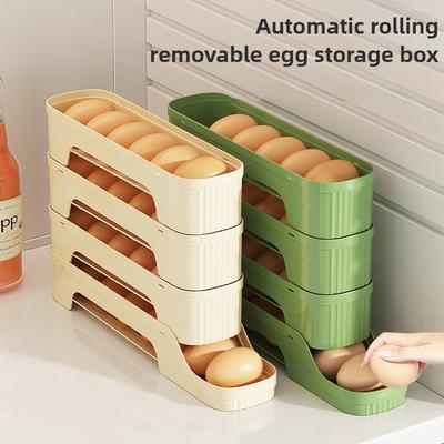 4Layers Fridge Egg Storage Box Automatic Rolling Eggs Holder Rack Ladder Style Refrigerator Eggs Dispenser Egg Organizer Holder