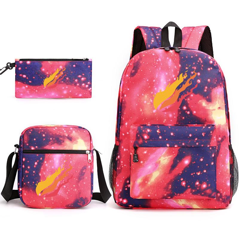 Large Capacity Schoolbag with Shoulder Strap; Student Three-piece Pencil Case Set