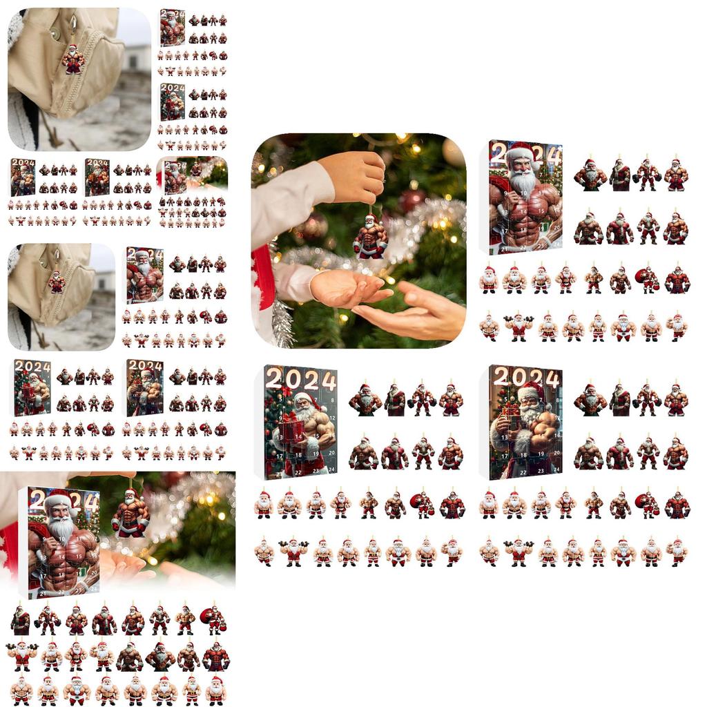 Unique Muscular Santa Claus Acrylic Christmas Ornament Mini Blind Box Set Ideal For Festive Decor