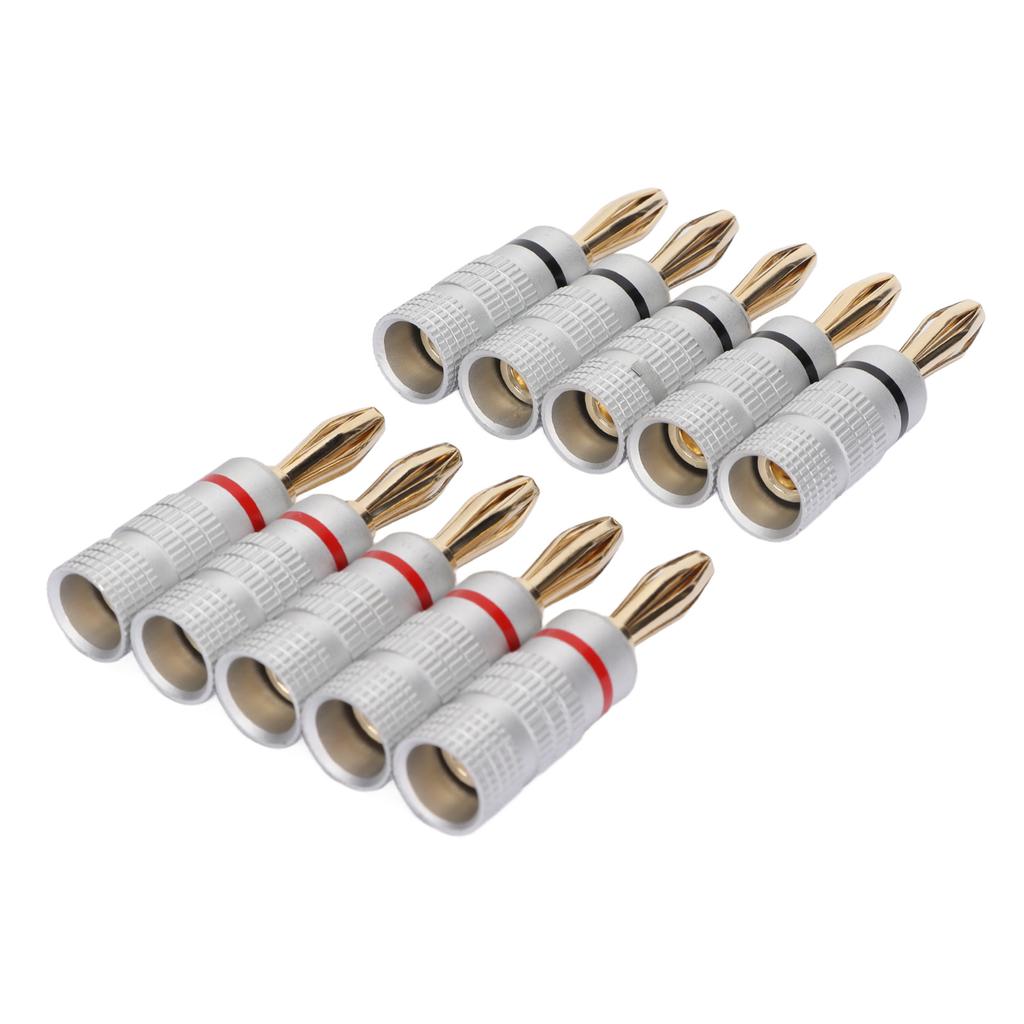 10Pcs Sound Banana Plug 24k Gold Dual Screw Lock Speaker Connector for Speaker Wires Home Theater