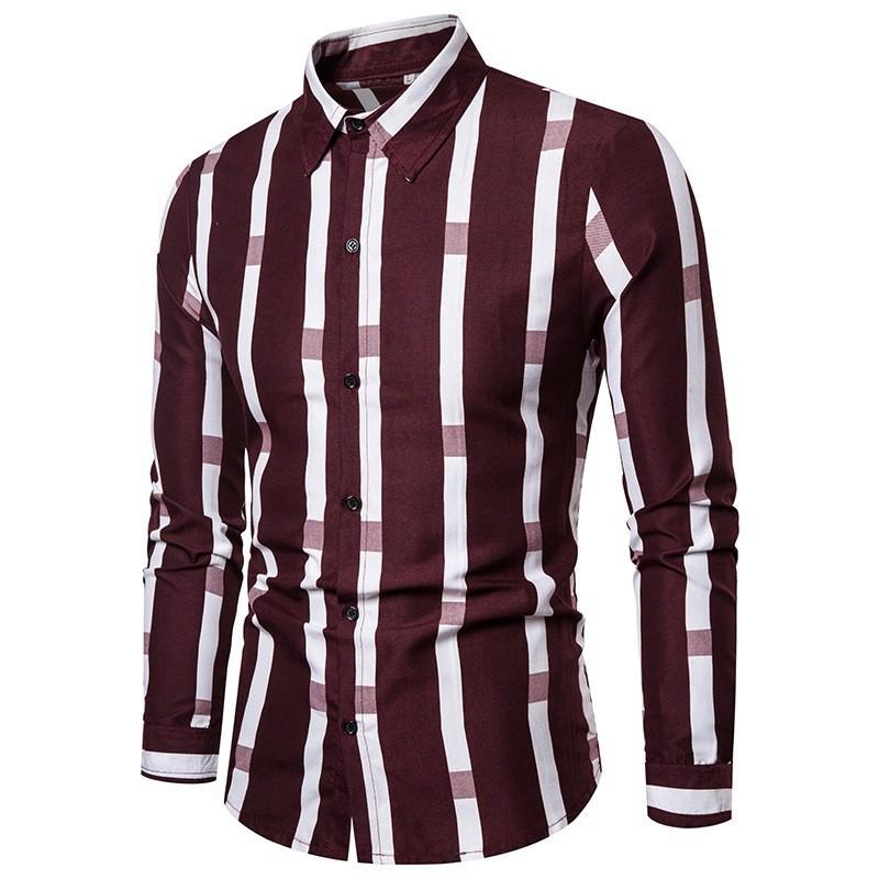 New Spring Autumn Men's Shirt Long Sleeve Striped Lapel Loose Casual Simple Breathable Top