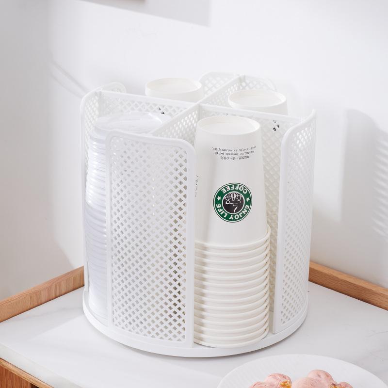 1 Stück Einweg-Pappbecherhalter 360° drehbares Aufbewahrungsgestell Tragbar Abnehmbar Multifunktionale Aufbewahrungsgestelle Büro-Organizer