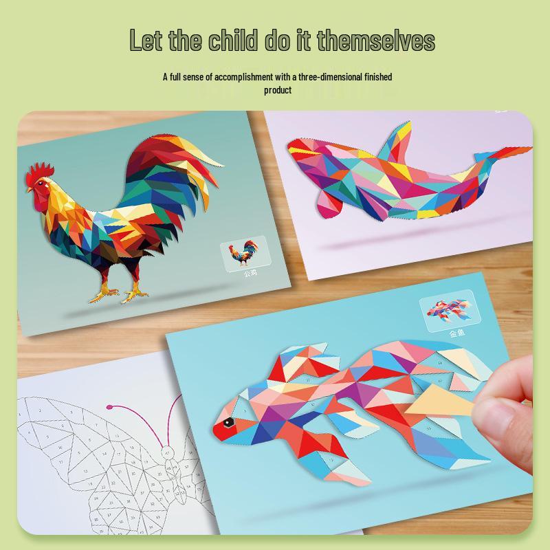 3D Geometric Collage Craft Kit for Kids: Educational Cartoon Stickers for Kindergarten