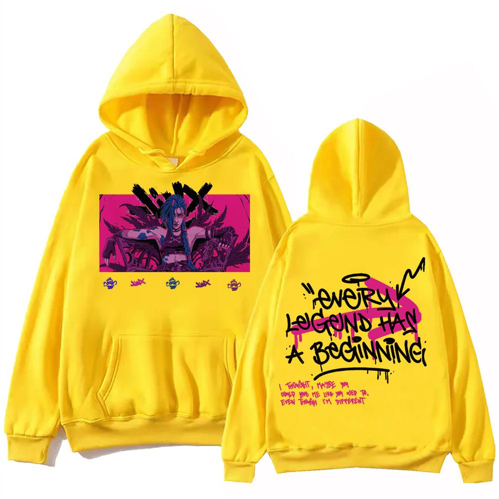 Anime Arcane-Jinx Hoodie Harajuku Pullover Tops Mann Herbst Winter Fleece Streetwear Tops