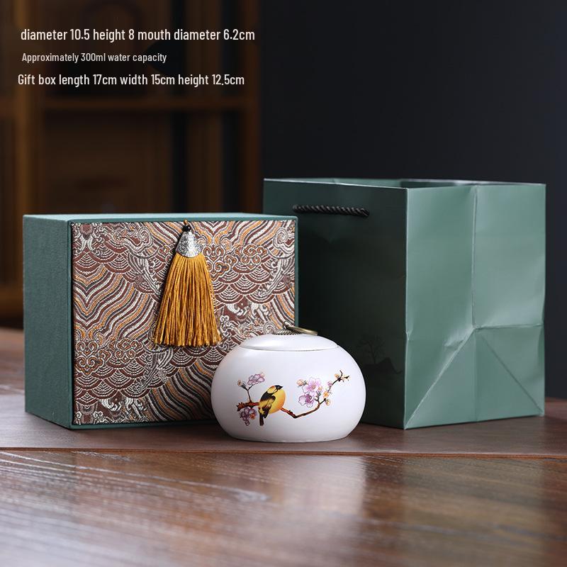 Ceramic Tea Caddy Souvenir: Small Moisture-Proof Jar for Pu-erh & White Tea, Ideal Gift with Logo