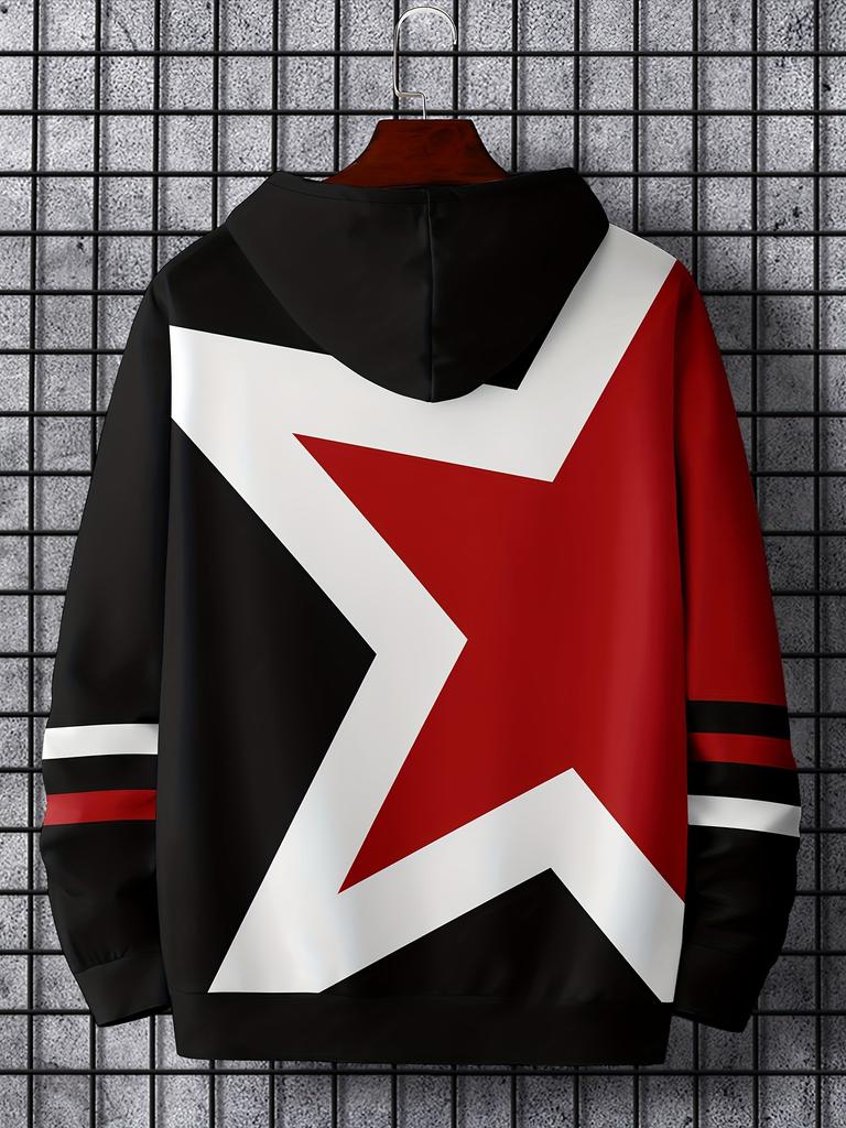 The New Men's Hoodie for the Autumn of 2026 Features a Street Casual and Fashionable 3D Star Print Pattern That Is Soft