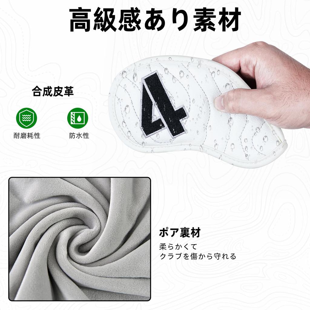 Set of 10 Golf Iron Covers, Magnetic Wedge Covers, and Club Headcovers (4-9, P, A, S, X) with White Synthetic Leather and Golf Course Pattern