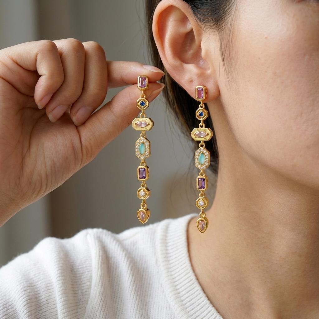 Luxury Shiny Rhinestone Long Tassel Dangle Earring for Women Gold Color Square Crystal Fringe Drop Earring Wedding Party Jewelry