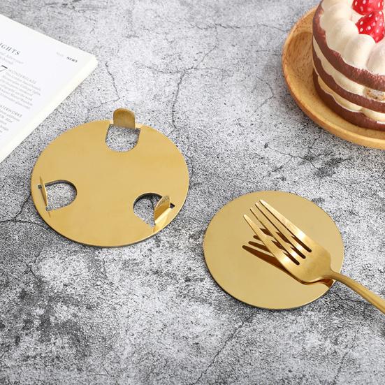 Sada 6 ks zlatých podložek z nerezové oceli s držákem Moderní zrcadlová podložka na nápoje kulaté podložky pod šálky pro kavárenský jídelní stůl