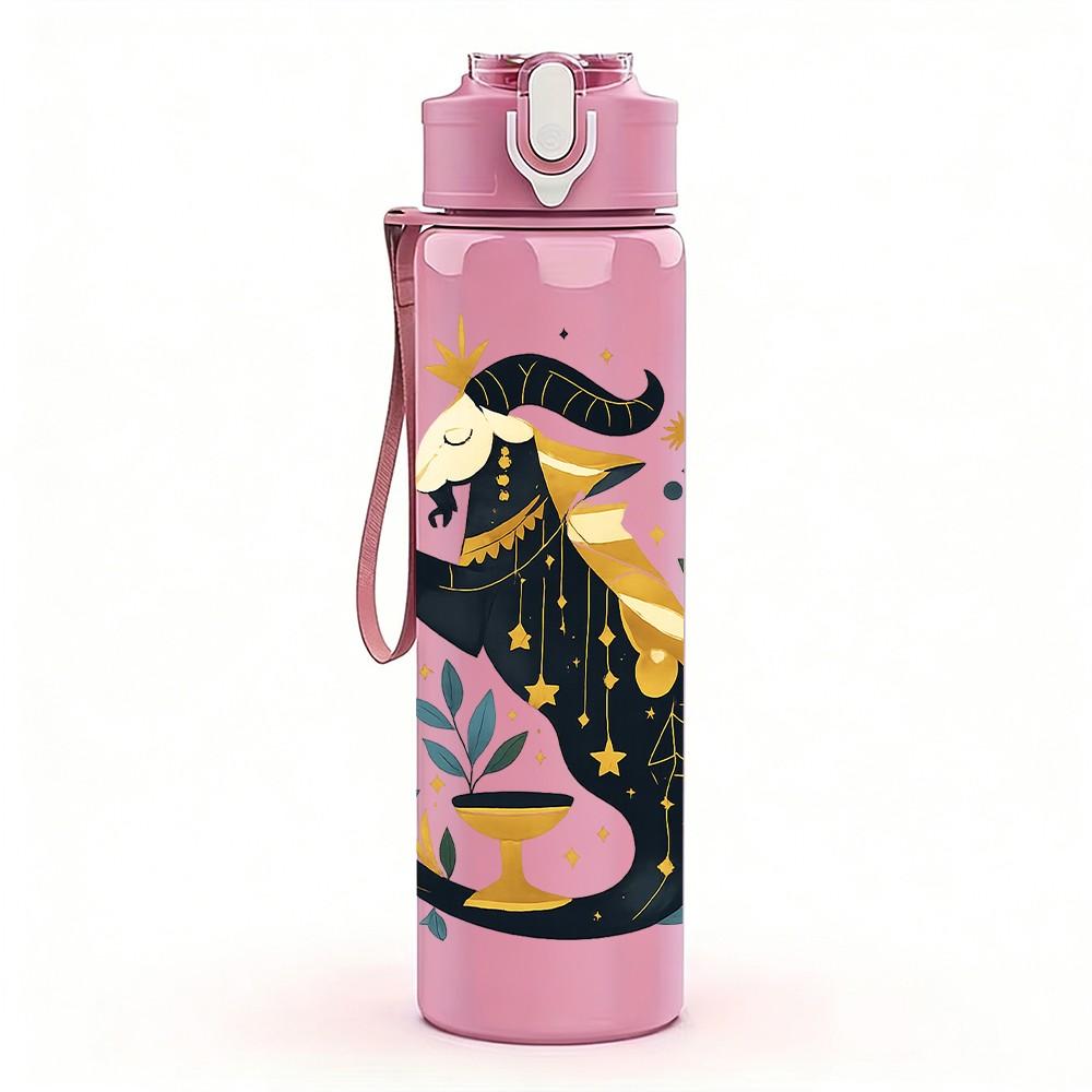 1PC Floral Sagittarius Zodiac 750ml Color Plastic Sports Water Bottle Leakproof Flip Straw Lid Suitable for Sports Office Home Use