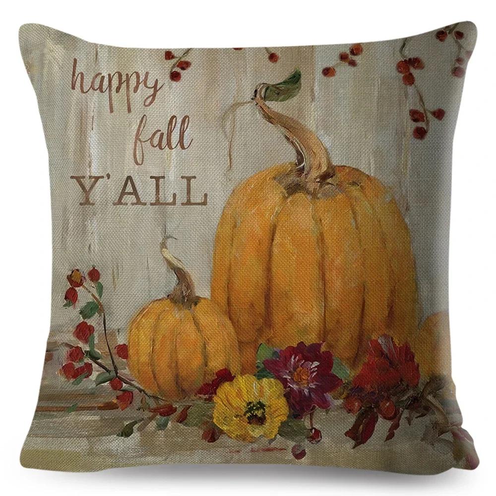 Bunter Aquarell-Kürbis Kissenbezug Dekor Cartoon Pflanze Bedruckter Kissenbezug für Sofa Zuhause Polyester Kissenbezug x