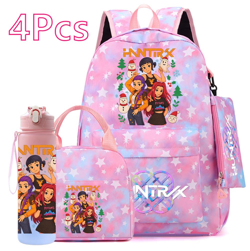 4 st/set Jul K-POP Tryckt Ryggsäck Handväska Pennskrin 750 ml Vattenflaska för Tonåring Pojke Flicka Bokväska Skolväska Med Drickmugg Barnpresent